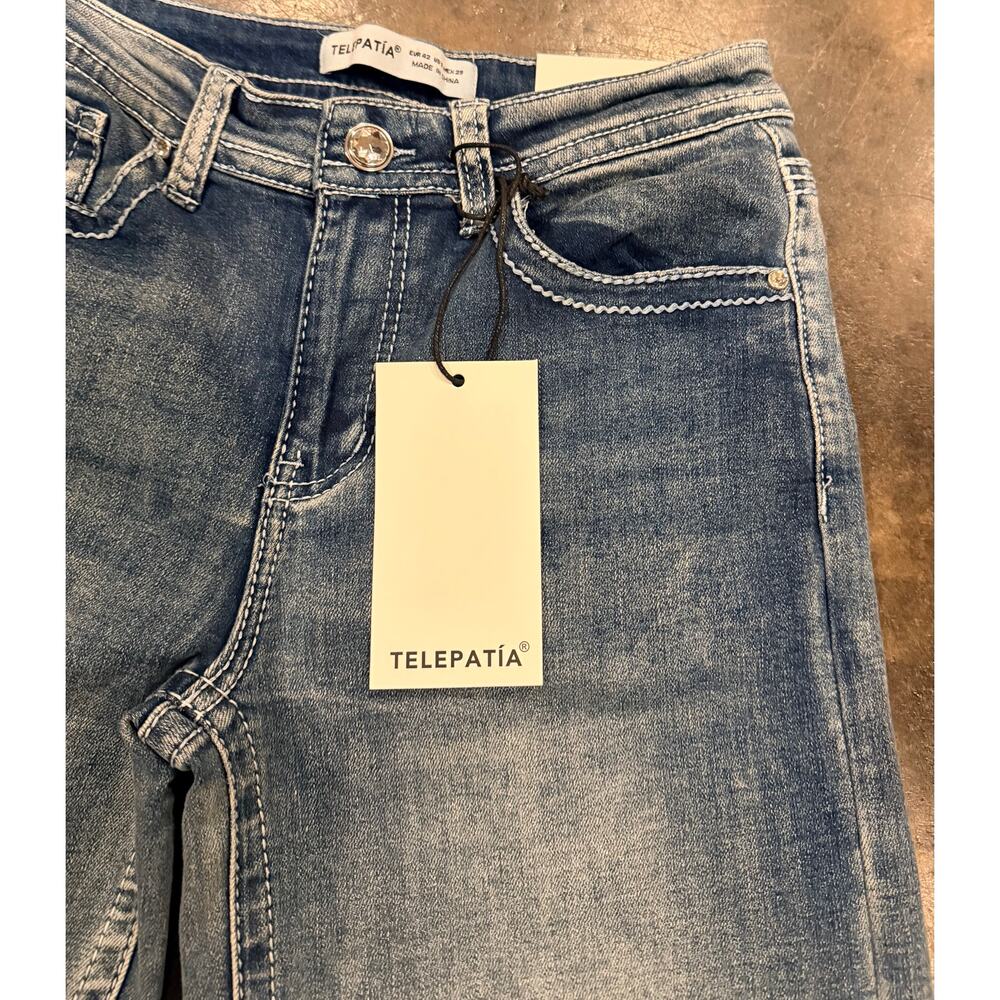 Telepatía Mid-Rise, Wide-Leg Denim Stretch Embellished Jeans Women’s 9/29 Skull - Picture 4 of 12